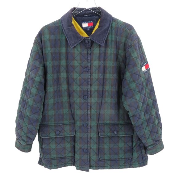 Tommy Hilfiger Other - Tommy Hilfiger Mens XL 90s Blue Green Tartan Plaid Corduroy Collar Jacket Coat
